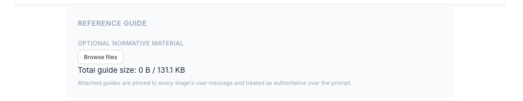 The Run Pipeline launcher's guide-upload field with a migration spec attached.